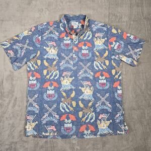 Reyn Spooner Mens Hawaiian Shirt XXL Patriotic USA Eagle Flag Print Aloha